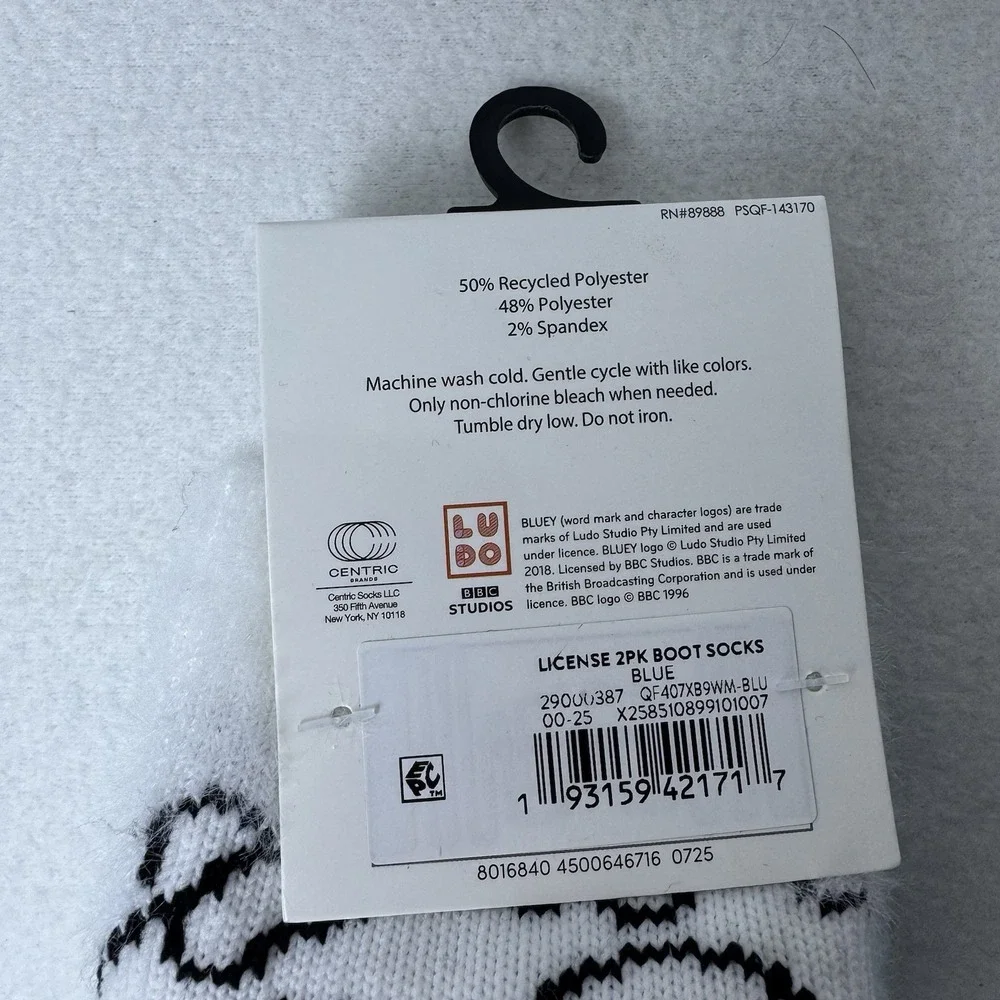 New Bluey Boot Socks Cozy Fuzzy Socks Pom Pom 2 Pairs Shoe Size 4-10 Blue White